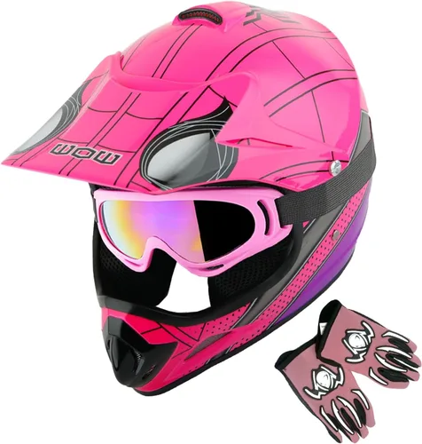 Vista 18 de WOW Casco de motocross BMX MX ATV para niños y jóvenes, casco Dianosour Dragon + gafas + guante marciano juvenil: paquete HJOY MG