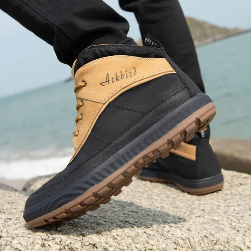 Vista 6 de Botas Oxford de cuero a la moda para hombre, botas de tobillo casuales de media caña para hombre