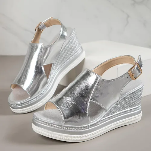Vista 3 de Sandalias de plataforma para mujer, de verano, elegantes y cómodas, a la moda, con correa al tobillo, con plataforma, informales, tacones altos