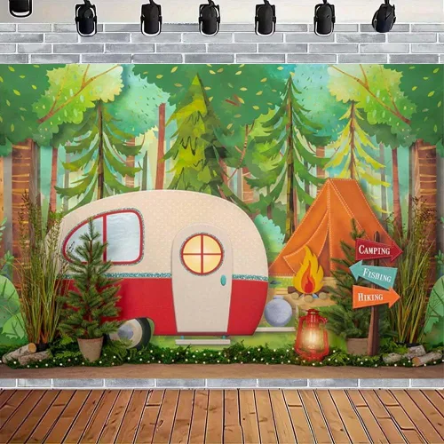 Vista 2 de Fondos de fotos de campamento para niños, cumpleaños, estudio fotográfico, fondos de primavera, parque, flores de baby shower, decoración de fiesta