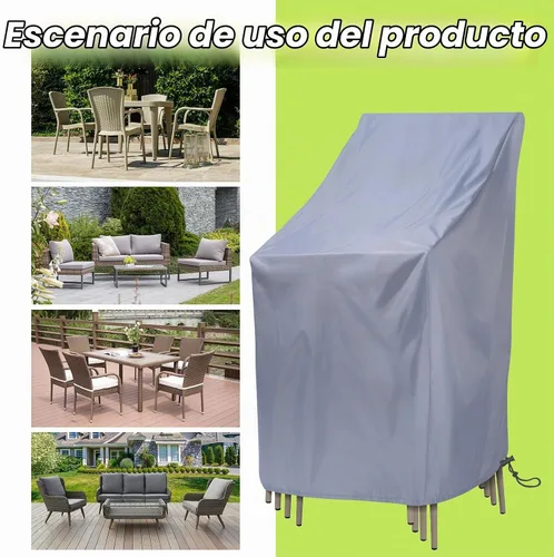 Vista 5 de Fundas Impermeables para Sillas Apilables, Fundas para Muebles de Patio Exterior Uranshin Sillas Apiladas 210D Oxford Fundas para Sillas de Descanso