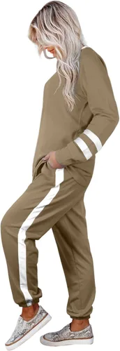 Vista 93 de Aloodor conjunto deportivo de 2 piezas para mujer, con sudadera con cuello redondo, sin botones