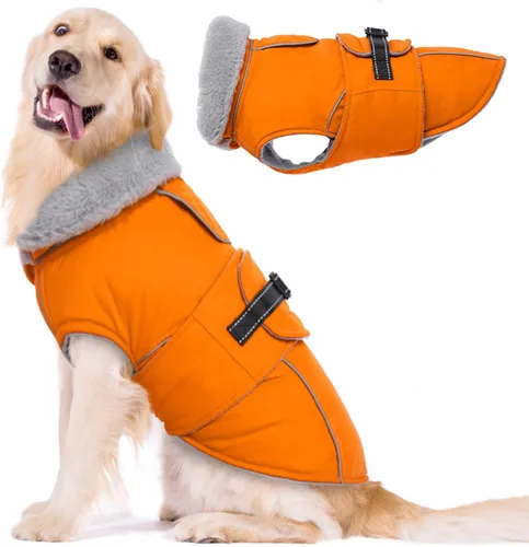 Vista 15 de Lelepet Abrigo cálido para perros – Chaleco reflectante impermeable de vellón con hebilla ajustable de gancho y bucle, chaqueta de invierno Rojo