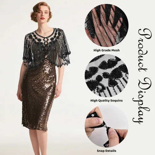 Vista 3 de Conjunto de flapper para mujer, diadema de los años 20, accesorios de disfraz para fiesta de Halloween, cosplay