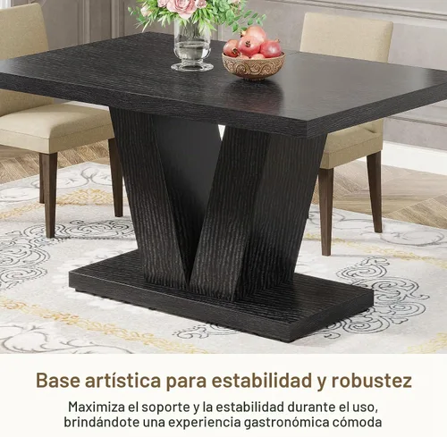 Vista 6 de Tribesigns Mesa de comedor de 47 pulgadas para 4, mesa de comedor de cocina negra con pedestal resistente, mesa de comedor de madera de granja