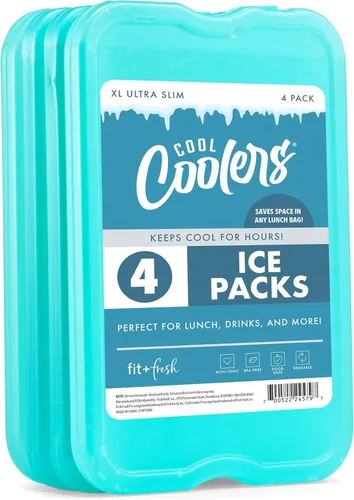 Vista 17 de Cool Coolers by Fit & Fresh 4 Pack XL Slim Ice Packs, Quick Freeze Space Saving Reusable Ice Packs for Lunch Boxes or Coolers