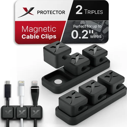 Vista 8 de X-Protector - 2 pares de soportes magnéticos para cables - Clips de cable premium - Soporte de cable autoadhesivo para automóvil - Organizador