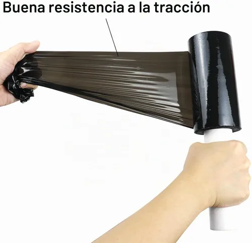 Vista 3 de BOMEI PACK 1 rollo industrial negro mini elástico con asa de 5 pulgadas x 1000 pies, calibre 80, resistente y duradero, autoadherente para embalaje