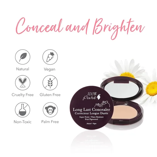 Vista 7 de 100% PURE Corrector compacto de larga duración pigmentado de frutas, rosa alpino, corrector de cobertura completa, disminuye las ojeras