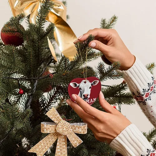 Vista 7 de Animales de granja, vaca, adorno de cerámica de Navidad, divertido adorno de árbol de Navidad, decoración de árbol de Navidad, hogar, oficina, árbol