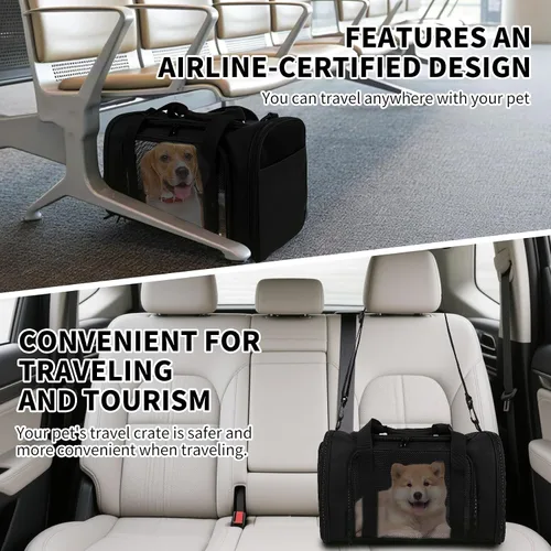 Vista 6 de Transportadores de mascotas de lados suaves para gatos, perros de menos de 15 libras, aprobado por la TSA aerolínea con 4 ventanas ventiladas