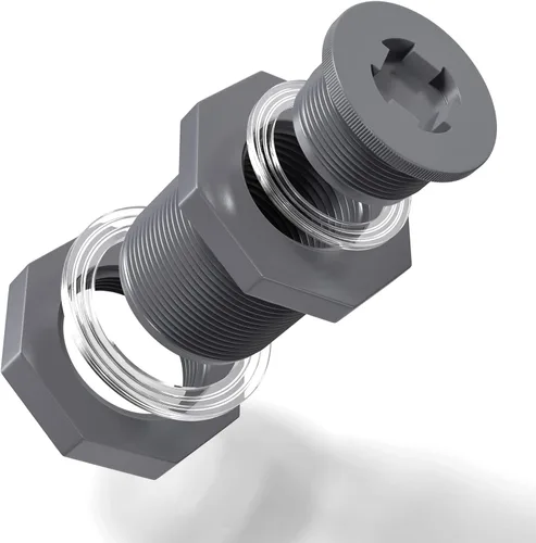 Vista 2 de TAISHER 2 piezas de adaptador de conector de tanque de mamparo de PVC negro de 1 pulgada con tapones y junta para tanque de agua, barriles