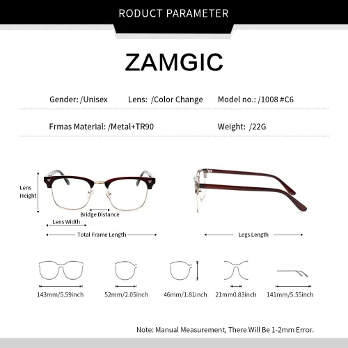 Vista 6 de ZAMGIC Photochromic Sunglasses Blue Light Blocking Glasses for Men Women Retro Round,Day,Night,Multi-use,Eyeglasses,Indoor,Outdoor,Anti UV,Filter