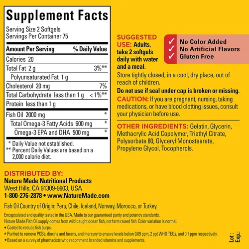 Vista 6 de Nature Made Aceite de pescado con omega 3, cápsulas blandas de 1000 mg, 150
