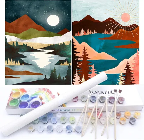 Vista 45 de BAISITE 0304 - Kit de pintura por números para adultos principiantes; paquete de 2 lienzos de 8 pulgadas de ancho x 12 pulgadas de largo; caja