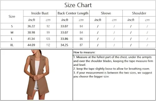 Vista 4 de chouyatou Chaleco largo sin mangas con cuello de solapa para mujer, estilo casual, con parte delantera abierta