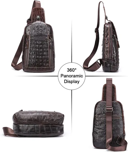 Vista 2 de QAZWSXE Bolso cruzado de cuero para hombre, bolso bandolera de hombro, bolsas casuales para el pecho, para viajes, senderismo, mochilas, 11 - café