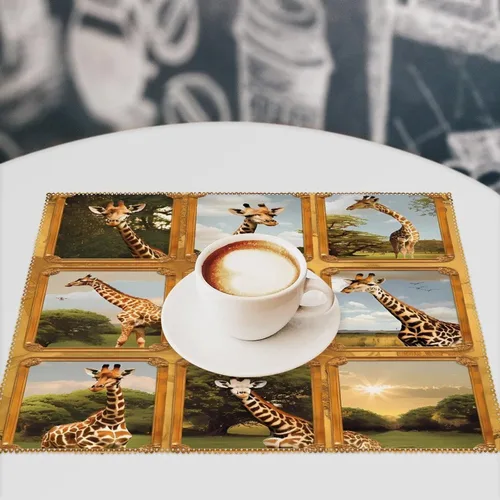 Vista 7 de Animal Giraffe Placemats Set of 6 Resistant Table Mats Washable Place Mats for Dinner Party Table Decoration