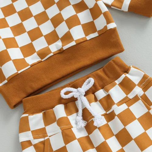 Vista 6 de Ehfomius Conjunto de 2 piezas de sudadera de manga larga con cuello redondo para bebé niño y niña