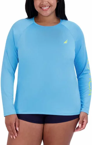 Vista 4 de Nautica Camiseta de natación de manga larga UPF 30+ para mujer, Azulclaro