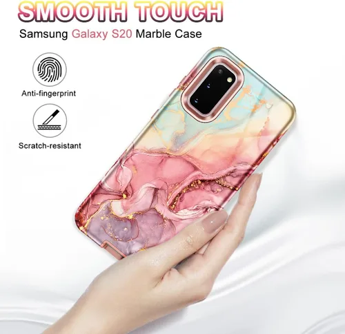 Vista 4 de Btscase Funda compatible con Samsung Galaxy S20 de 6.2 pulgadas, patrón de mármol 3 en 1, resistente a prueba de golpes, cuerpo completo