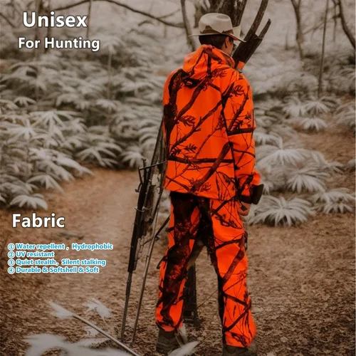 Vista 7 de Llaikeph Ropa de caza, chaqueta de caza y pantalones de caza para hombres y mujeres, traje Ghillie, 7, equipo de caza, Blaze Camo (M), Naranja Blaze