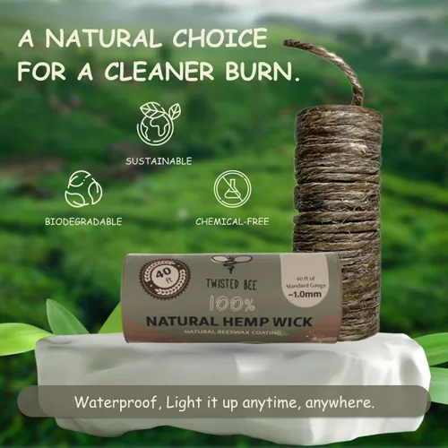 Vista 7 de Mecha de cáñamo 100% natural con revestimiento de cera de abeja natural (autodispensación estándar de 40 pies)