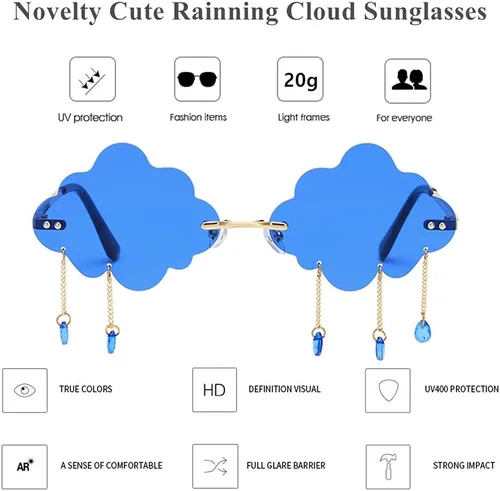 Vista 3 de LASPOR Lentes de sol retro sin montura para mujeres y hombres, estilo vintage, de metal, sin marco, lentes de nube con dije de cristal de lluvia