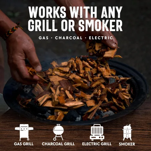 Vista 4 de Mr. Bar-B-Q - Chips de madera para ahumar de madera, paquete de 3 sabores, manzana, mezquite y nogal de Mr. Bar-B-Q, se pueden utilizar en parrilla