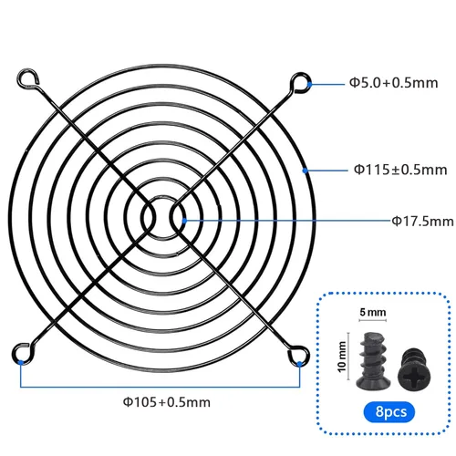 Vista 2 de Parrilla negra para ventilador de PC, cubierta de ventilador de PC Black Iron 2 Pack 120MM Fan Grill,120MM Fan Cover with Screws for Computer Case