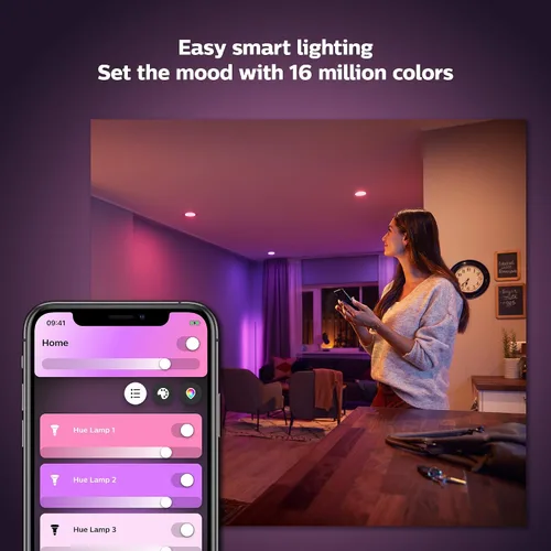 Vista 2 de Philips Hue Paquete de iluminación inteligente con bombillas de color e interruptor de atenuación (60 W)