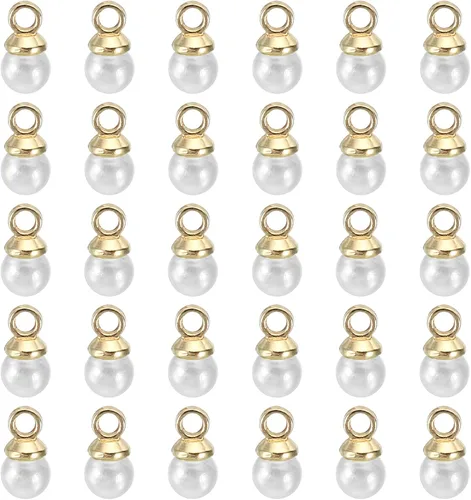 Vista 60 de PATIKIL Abalorio de perlas, 100 cuentas de perlas de imitación de perlas colgantes para bricolaje para hacer joyas, pulseras, aretes, collares Beige