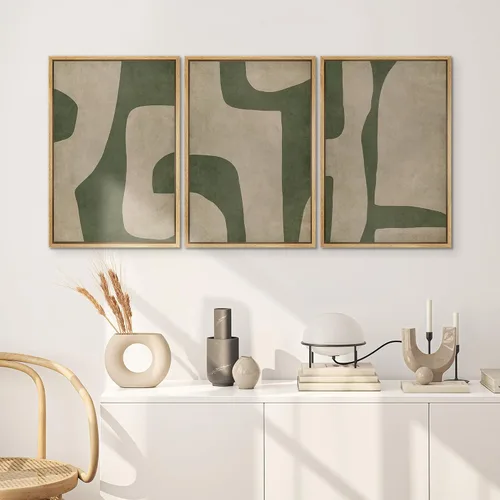 Vista 111 de SIGNWIN Lienzo enmarcado para pared, juego de arte neutro de bosque brumoso, ilustraciones en tono tierra, arte moderno, decorativo, bohemio