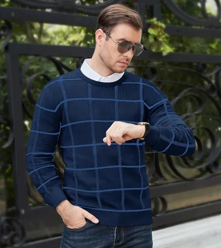 Vista 16 de MAGNIVIT Suéteres de punto de diseño básico para hombre, de algodón, suave, cuello redondo, para otoño e invierno