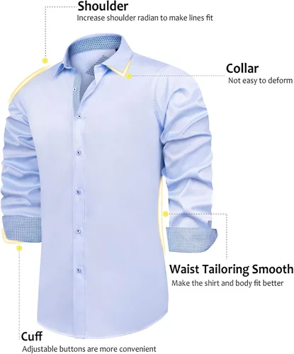 Vista 2 de J.VER Camisa de vestir elástica de manga larga casual para hombre, sin arrugas, ajuste regular, con botones