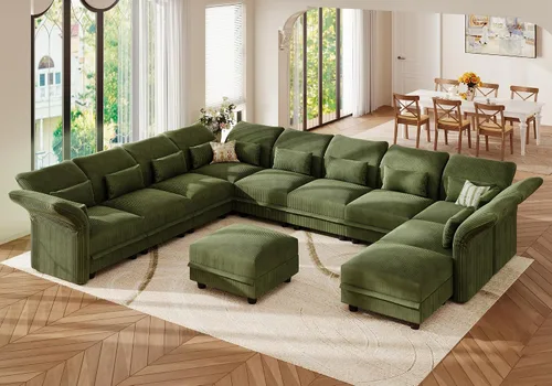 Vista 30 de LLappuil Sofá modular de 14 plazas con almacenamiento, sofás modulares grandes en forma de U para sala de estar con respaldos de brazos ajustables