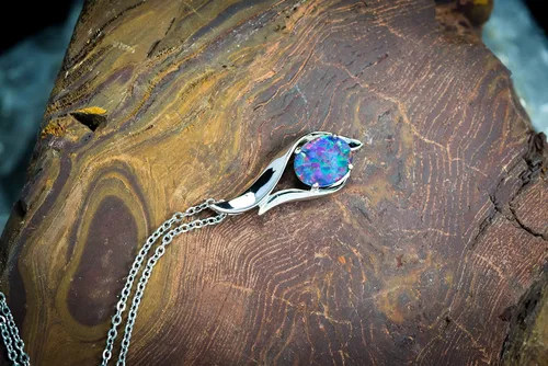 Vista 5 de Collar de ópalo auténtico, ópalo de fuego, triplete australiano o ópalo macizo de 0.433 x 0.315in, joyería chapada en oro para mujer, Plata