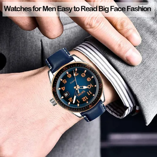 Vista 2 de SKMEI Relojes para hombre, correa de cuero negro, deportivo, grande, grande, de lujo, impermeable, luminoso, vestido de moda, casual, analógico