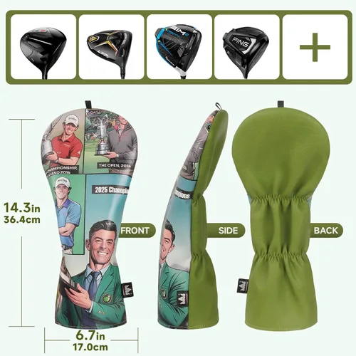 Vista 3 de Craftsman Golf Funda para Cabeza de Palo de Cuero Genial Única Protector de Fundas para Driver Se Adapta hasta 460cc Estuche de Viaje Impermeable