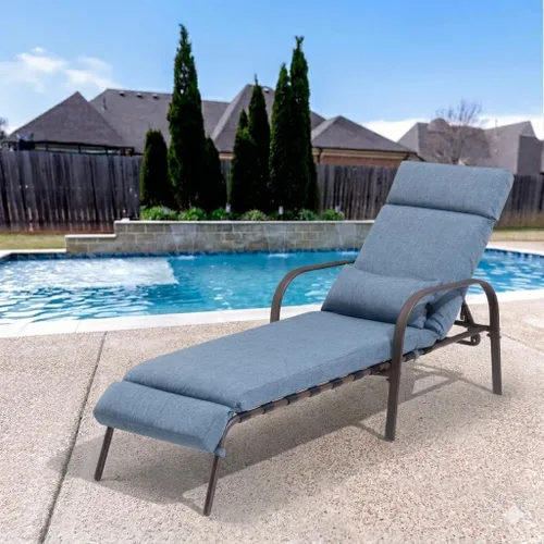 Vista 6 de Sillón para exteriores con cojín y almohada, tumbonas de piscina (azul oscuro)
