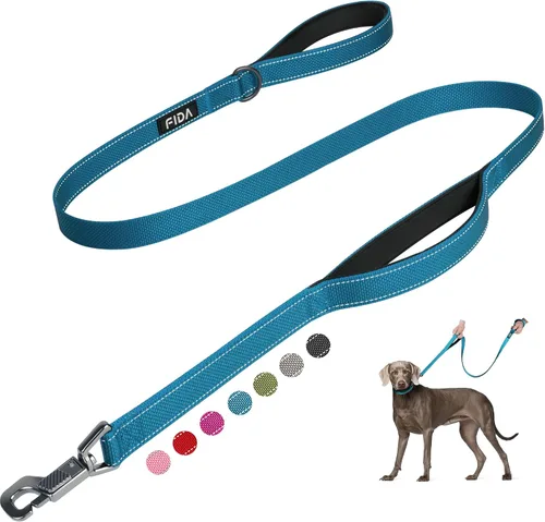 Vista 35 de Fida Correa resistente de 4 pies para perro con 2 cómodas asas acolchadas, asa de tráfico y gancho avanzado de fácil presión, correa reflectante