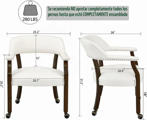 Vista 3 de LEEMTORIG Sillas de comedor con ruedas y brazos, sillas de comedor con ruedas, sillas de mesa de póquer de acento, sillas de madera maciza