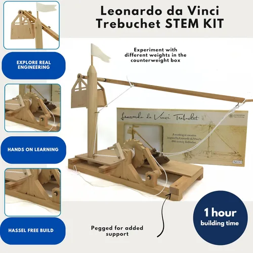 Vista 3 de PATHFINDERS Leonardo da Vinci Trebuchet STEM Kit - Construye tu propio motor de asedio medieval - Modelo educativo de madera para adolescentes