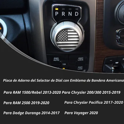 Vista 3 de Zhizhong Placa de Adorno del Selector de Dial Grabada con Emblema de Bandera Americana, Cubierta de Perilla del Interruptor de Cambios Compatible