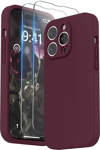 Vista 20 de SURPHY Funda diseñada para iPhone 14 Pro con protector de pantalla, (protección de cámara y forro de microfibra suave), funda de silicona líquida