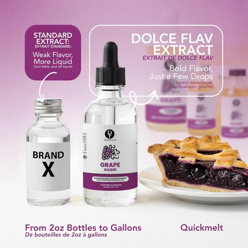 Vista 6 de Dolce Flav Extracto de uva – 2 onzas soluble en aceite, Kosher, sin azúcar, sabor concentrado de frutas para dulces, chocolates y postres, incluye