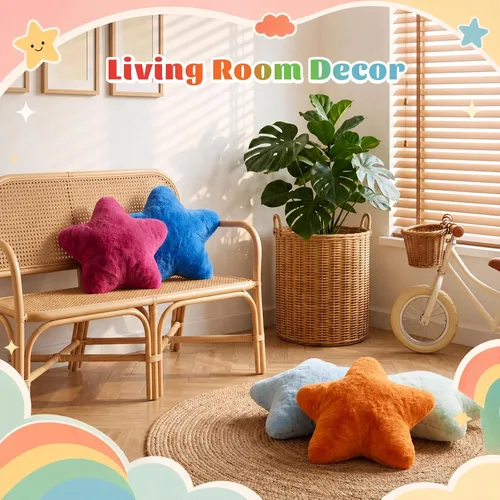 Vista 6 de Soaoo 5 almohadas esponjosas con forma de estrella para niños, decoración estética, suave y preppy lindo cojín para sofá, sala de estar, dormitorio