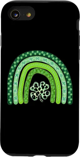 Vista 13 de Funda para iPhone 15, diseño de trébol de cuatro hojas, diseño de leopardo, arco iris, día de San Patricio, para niños