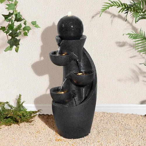 Vista 2 de Glitzhome Fuente de agua para exteriores con luz LED y bomba, moderna fuente de poliresina de 5 niveles y esfera para exteriores, fuente de cascada