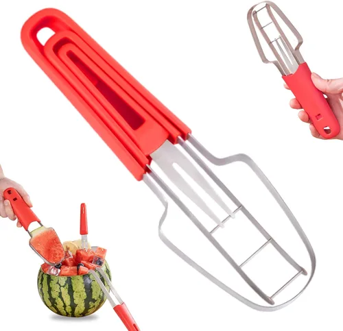 Vista 6 de Stainless Steel Watermelon Slicer, 3-in-1 Fruit Cutter Fork & Popsicle Mold, Effortless Tool for Camping, Picnic, Home, Party, Kitchen Essentials